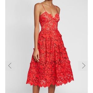 Self Portrait Red 3D Lace and Flare Dress